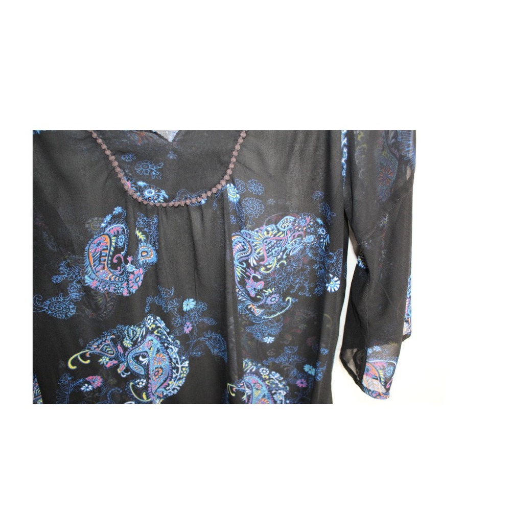 Apollo Bohemian Paisley Sheer Black/Purple Shirt Womens Size L - Picture 6 of 6